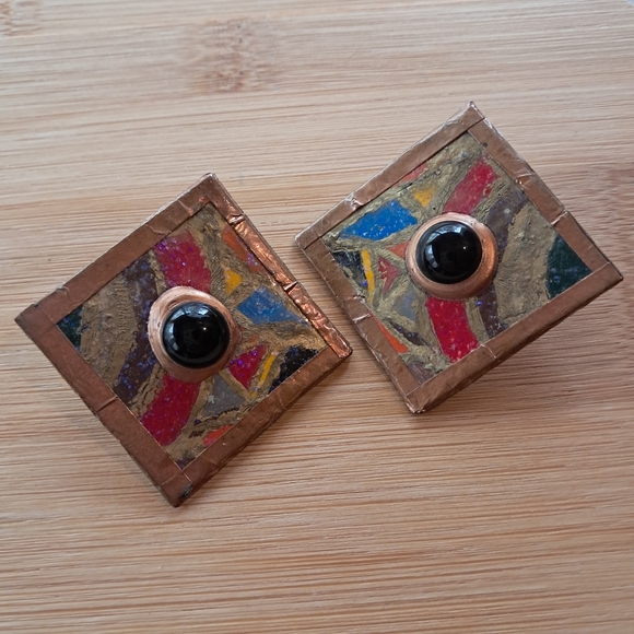 Colorful Abstract Square Earrings - Picture 1 of 5
